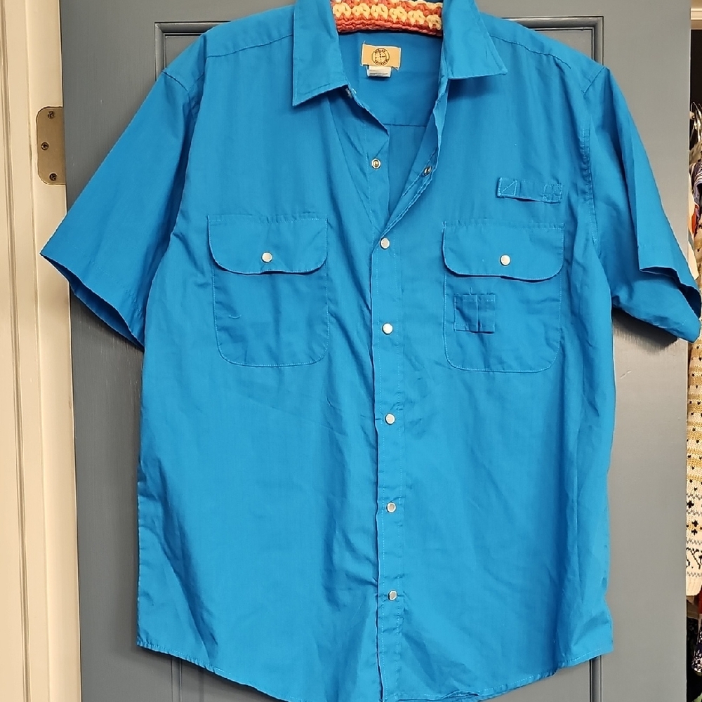 VINTAGE Haband Traveler Bright Blue Casual Button Down Shirt Men Large